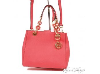 BRAND NEW AND UNUSED AUTHENTIC MICHAEL KORS CORAL GRAINED LEATHER MINI TOTE BAG WITH STRAP AND COIN MONOGRAM