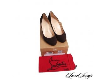AUTHENTIC CHRISTIAN LOUBOUTIN MIMINETTE 70 BROWN SUEDE WEDGE SHOES