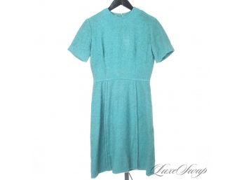 VINTAGE COLLECTORS WHERE ARE YOU? 1960S PECK & PECK NY TEAL BOUCLE TWEED DRESS WPOCKETS AND TALON ZIPPER!