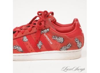 MY ADIDAS! ICONIC ADIDAS SUPERSTAR SHELLTOE SNEAKERS IN CORAL WITH PINEAPPLE EMBROIDERY 5.5