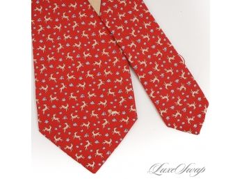 BRAND NEW WITH TAGS AUTHENTIC $190 SALVATORE FERRAGAMO MADE IN ITALY RED WHIMSICAL DEER LEAF MENS SILK TIE