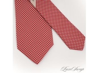 BRAND NEW WITH TAGS AUTHENTIC $190 SALVATORE FERRAGAMO MADE IN ITALY RED SMALL ACORN WHIMSICAL MENS SILK TIE