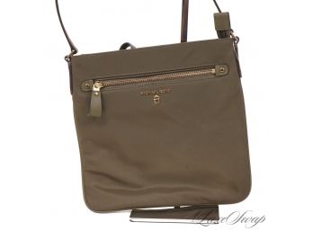 BRAND NEW WITHOUT TAGS MICHAEL KORS OLIVE GREEN MICROFIBER CROSSBODY BAG WITH BLACK LEATHER STRAP