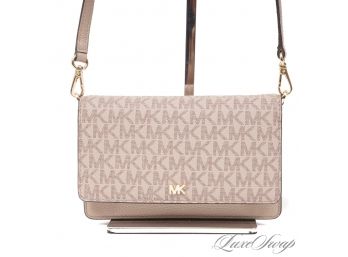 BRAND NEW WITHOUT TAGS MICHAEL KORS PUTTY GREIGE RECENT MK MONOGRAM WALLET ON STRAP MINI BAG