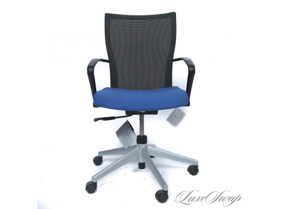 #7 ONE BRAND NEW HAWORTH MADE IN THE USA X99 MESH BACK TELESCOPIC CONFERENCE BLUE SEAT CHAIR