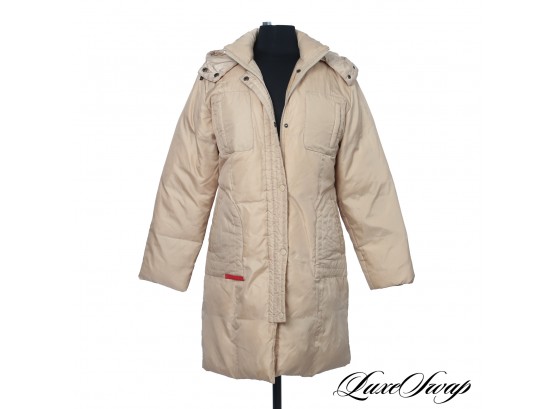 SUPER EXPENSIVE AUTHENTIC PRADA LINEA ROSSA TAN QUILTED HOODED PARKA WINTER COAT