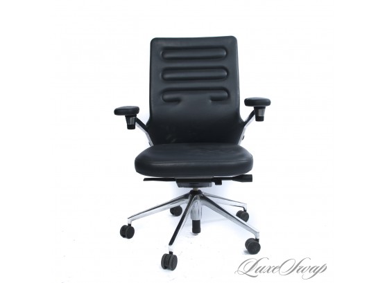 #1 BRAND NEW $1500 VITRA GREY LEATHER MODERN SLIM BACK ROLLING OFFICE CHAIR