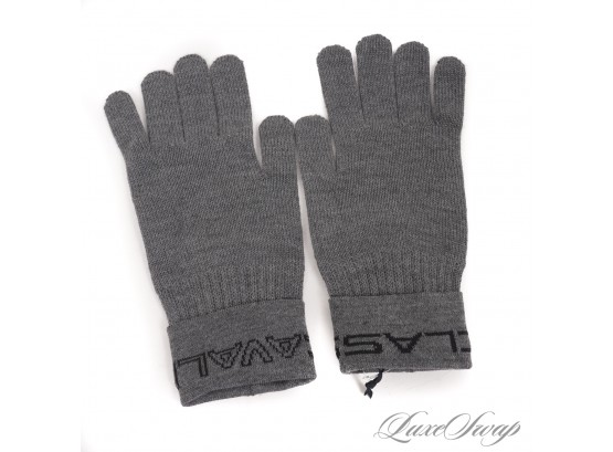 BRAND NEW WITH TAGS ROBERTO CAVALLI ITALY GREY KNITTED FOLDOVER LOGO WINTER GLOVES