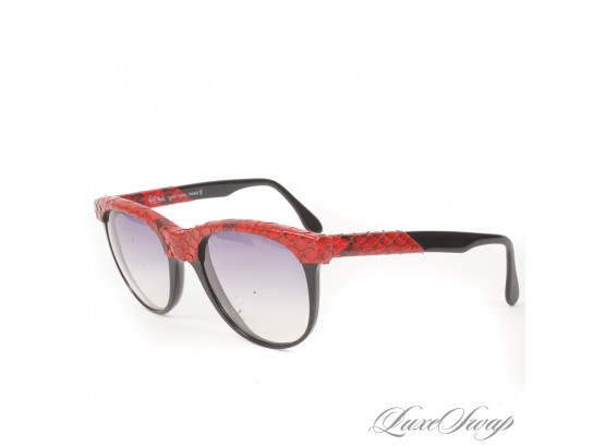 RARE VINTAGE ROBERT CLARK PARIS MADE IN FRANCE 1980S BLACK SUNGLASSES WITH GENUINE RED PYTHON - WHOA