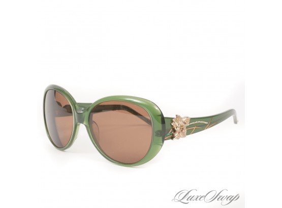 BEAUTIFUL AND EXPENSIVE JUDITH LEIBER JL 1612 MADE IN JAPAN JADE GREEN CRYSTAL FLORAL ARM SUNGLASSES