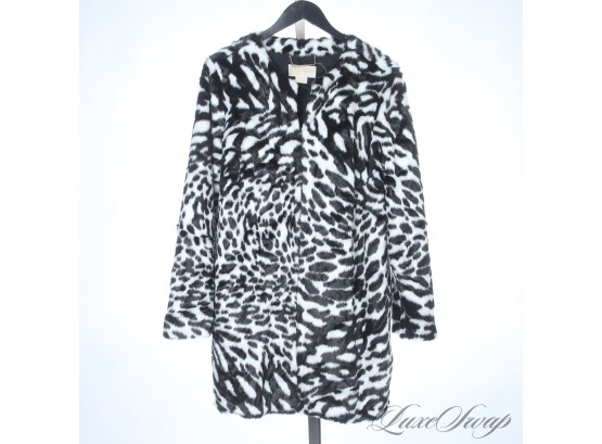 BRAND NEW WITHOUT TAGS AUTHENTIC MICHAEL KORS BLACK AND WHITE FAUX FUR ANIMAL PRINT SWING COAT XL