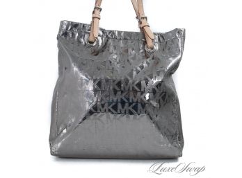BRAND NEW WITHOUT TAGS AUTHENTIC MICHAEL KORS ANTHRACITE METALLIC ALLOVER MONOGRAM LARGE TOTE BAG