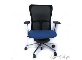 #3 BRAND NEW HAWORTH MADE IN USA MESH BACK TELESCOPIC CONFERENCE CHAIR WITH BLUE SEAT