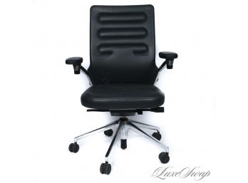 #4 BRAND NEW $1500 VITRA GREY LEATHER MODERN SLIM BACK ROLLING OFFICE CHAIR
