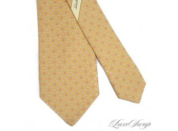 BRAND NEW WITH TAGS AUTHENTIC SALVATORE FERRAGAMO MADE IN ITALY GOLD PINK GANCINI BIT LINK SILK TIE