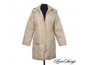 SUPER EXPENSIVE AUTHENTIC PRADA LINEA ROSSA TAN QUILTED HOODED PARKA WINTER COAT