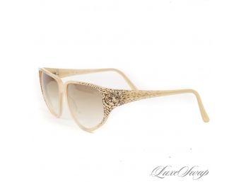 INSANE LIKE NEW DEADSTOCK VINTAGE 1980S KRIZIA HAND MADE INI ITAY CHAMPAGNE SUNGLASSES WITH TIGER
