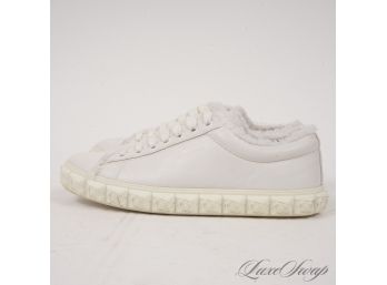 ULTRA RECENT AND LIKE NEW STUART WEITZMAN WHITE LEATHER SHERPA TRIMMED ROSETTE DETAIL SNEAKERS 5