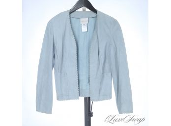 $2500 LIKE NEW CELINE PARIS MADE IN FRANCE AQUAMARINE DOUBEFACED SUEDE LEATHER LAMBSKIN SCALLOPED JACKET 38