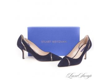 BRAND NEW IN BOX $425 STUART WEITZMAN NAVY BLUE SUEDE CLEAR PVC CUTOUT SHOES 8
