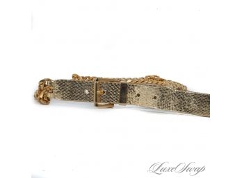 BRAND NEW WITHOUT TAGS MICHAEL KORS COLLECTION (!!) MADE IN ITALY GENUINE PYTHON HEAVY GOLD DOUBLE CHAIN BELT