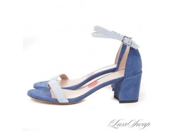 BRAND NEW WITHOUT BOX $398 STUART WEITZMAN ROYAL SKY DOUBLE BLUE CHUNKY HEEL SANDALS 9