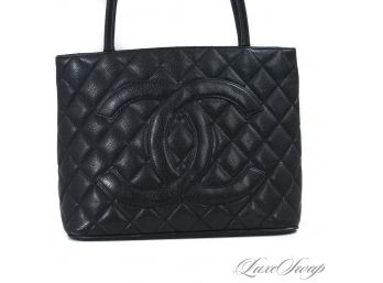 THE STAR OF THE SHOW : VERIFIED AUTHENTIC CHANEL BLACK CAVIAR LEATHER GRAND SHOPPING TOTE BAG W/BOX AND COA