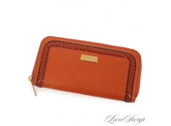 BRAND NEW WITHOUT TAGS AUTHENTIC MICHAEL KORS TANGERINE ORANGE GRAINED LEATHER BRAID DETAIL CLUTCH WALLET