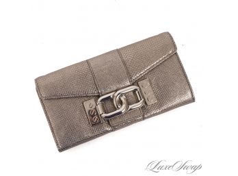 BRAND NEW WITHOUT TAGS AUTHENTIC MICHAEL KORS PLATINE LIZARD PRINT LEATHER CLUTCH WALLET WITH CHAIN LOCK
