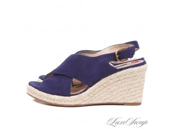 BRAND NEW WITHOUT BOX STUART WEITZMAN ROYAL BLUE SUEDE ESPADRILLE WEDGE JUTE SHOES 9