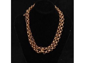 EXTRAORDINARY OSCAR DE LA RENTA COUTURE MADE IN USA HAMMERED BRASS TONE STRIATED CHAINLINK LONG NECKLACE