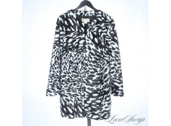 BRAND NEW WITHOUT TAGS AUTHENTIC MICHAEL KORS BLACK AND WHITE FAUX FUR ANIMAL PRINT SWING COAT XL