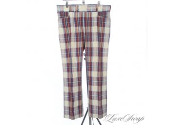 THESE ARE AWESOME - VINTAGE 1970S MENS PUCKERED ECRU WILD MADRAS PLAID PANTS