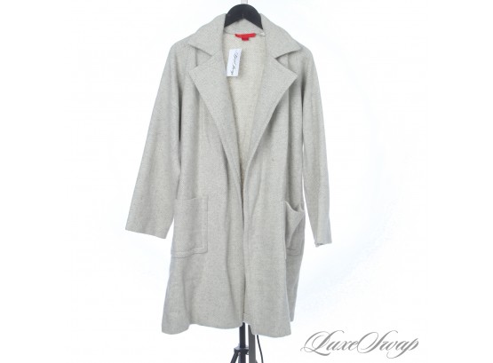 POUNDS OF SWADDLED LUXE : THICK SHAMASK 100 CASHMERE MADE IN USA GREY UNLINED HERRINGBONE LONG COAT 1