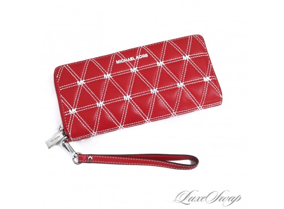 BRAND NEW WITHOUT TAGS AUTHENTIC MICHAEL KORS CHERRY RED TOPSTITCHED WRISTLET WALLET