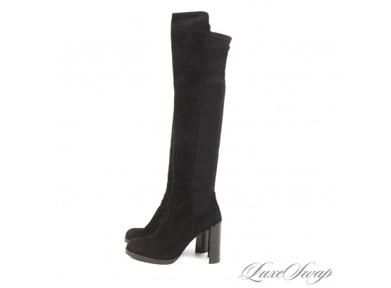 YOUR HUSBAND WILL THANK YOU FOR THE HIGH BID : LIKE NEW STUART WEITZMAN BLACK SUEDE STRETCH KNEE HIGH BOOTS 7