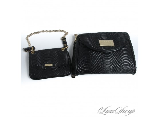 LOT OF TWO VERSACE PARFUMS BLACK WAVE EMBROIDERED SYNTHETIC LEATHER PROMOTIONAL CHAIN BAGS