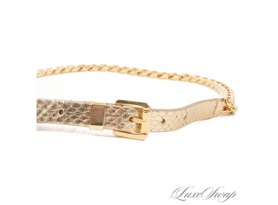 BRAND NEW WITHOUT TAGS MICHAEL KORS GOLD GENUINE PYTHON SNAKESKIN SKINNY CHAIN BELT