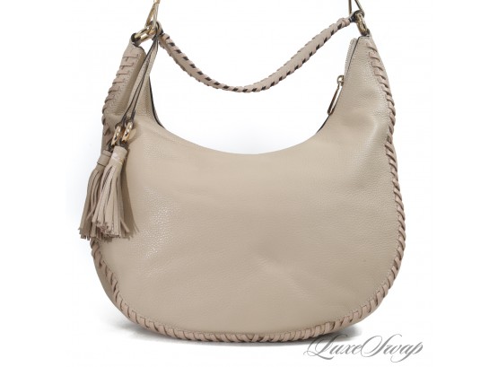 BRAND NEW WITHOUT TAGS AUTHENTIC MICHAEL KORS OATMEAL BUTTER SOFT LEATHER BRAID EDGE SHOULDER BAG