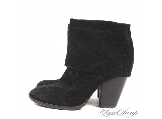 ADORABLE LIKE NEW WITHOUT BOX VINCE CAMUTO BLACK SUEDE FOLDOVER CHUNKY HEEL BOOTIES 6