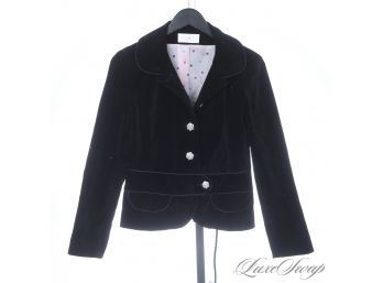 SUPER CUTE HELEN WADE MADE IN USA BLACK VELVET POLKA DOT LINING JACKET WITH CRYSTAL FLORET BUTTONS 4