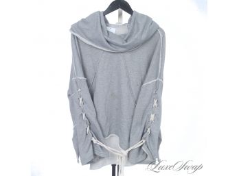 SOLID AND MODERN POL HEATHER GREY RINGSPUN SPLIT SIDE OVERSIZED LACED SLEEVE HOODIE L