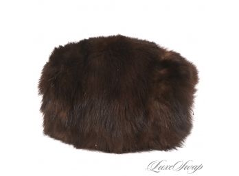 ITS AWESOME. VINTAGE BROWN GENUINE LONG HAIRED FUR MUFF / HAND WARMER #1  - EXCELLENT CONDITION!
