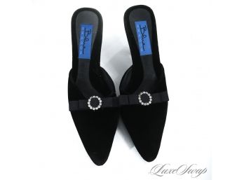 NEW WITHOUT BOX BLUE DRAGON BLACK VELVET CRYSTAL BUCKLE MULES SHOES 7
