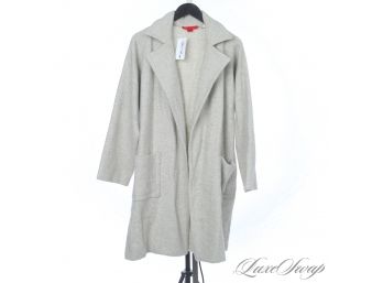 POUNDS OF SWADDLED LUXE : THICK SHAMASK 100 CASHMERE MADE IN USA GREY UNLINED HERRINGBONE LONG COAT 1