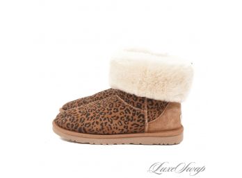 FREAKING ADORABLE AUTHENTIC UGG BROWN LEOPARD PRINT FOLDOVER SHEARLING CUFF BOOTIES 6