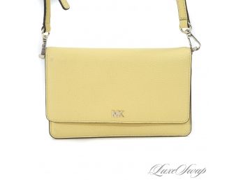 BRAND NEW WITHOUT TAGS MICHAEL KORS LEMON YELLOW GRAINED LEATHER CROSSBODY WALLET BAG