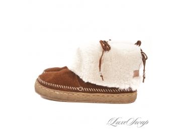 GOTTA KEEP YOUR TOES WARM : LIKE NEW LAID BACK LONDON CINNAMON SUEDE FULL SHEARLING LINED BOOTIES 37