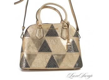 BRAND NEW WITHOUT TAGS AUTHENTIC MICHAEL KORS GOLD METALLIC PYTHON PRINT PATCHWORK ALMA BAG