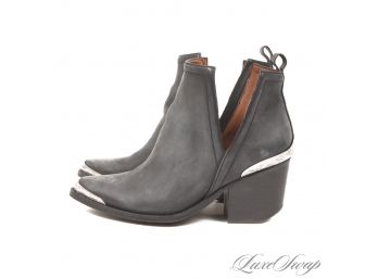 LIKE NEW IN BOX JEFFREY CAMPBELL DOLPHIN GREY CROMWELL PEWTER CRACKED SILVER FILAGREE BOOTIES 6